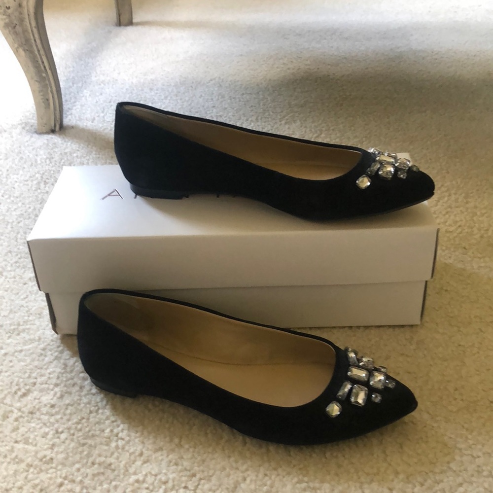 Ann Taylor suede ballet flats with jewels.